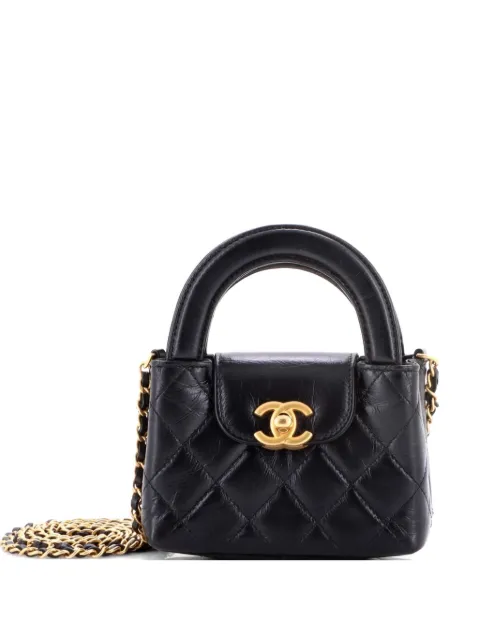 CHANEL Pre-Owned Kelly Top Handle Shopping Bag Quilted Shiny Aged Calfskin Nano crossbody bag Black MQYGME18MVA2GS7T
