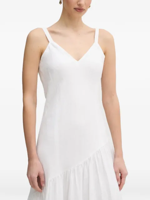 DKNY V-neck ruffled midi dress White P5JNCD88