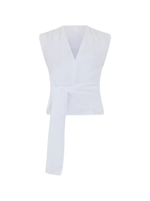 120% Lino V-neck top White 33ALIW1PL60000115000