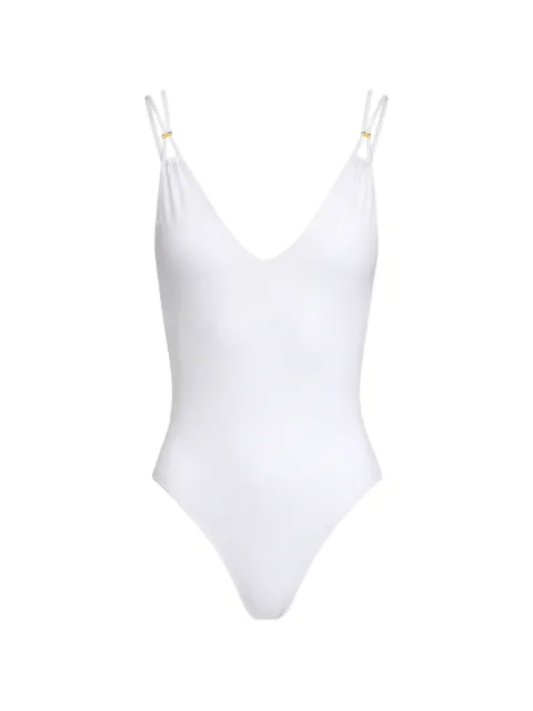 Elisabetta Franchi cross-strap V-neck swimsuit White CS69B51E2