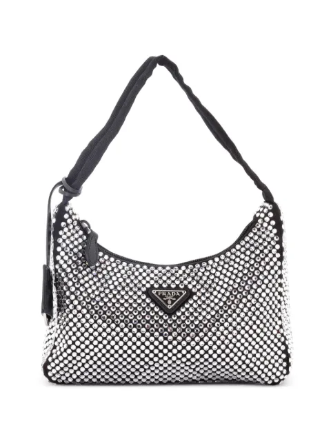 Prada Pre-Owned Re-Edition 2000 Crystal Embellished Satin Mini hobo bag Black A277M08QYE6TLP7P
