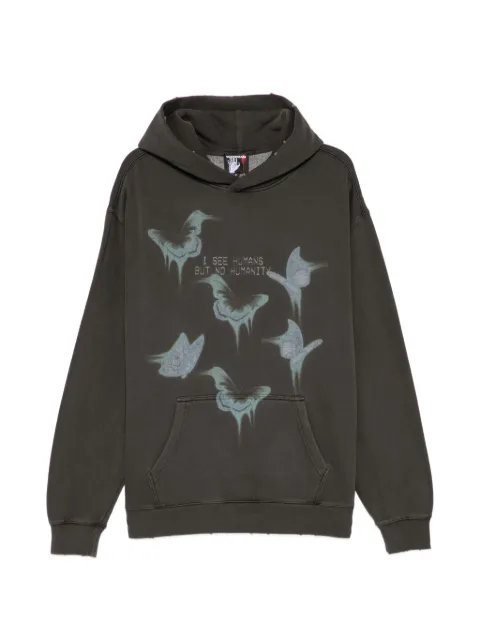 WARMAN butterfly-print hoodie Grey WM5075
