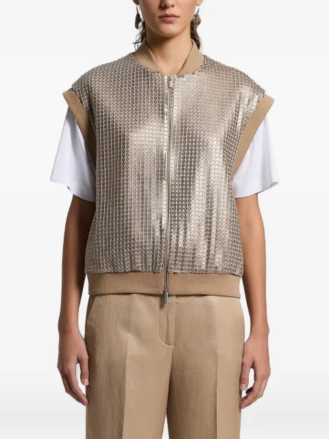 Peserico sequin-embellishment zip-up gilet Gold A0314606814