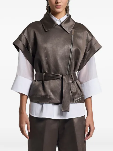 Peserico belted zip-up jacket Brown A03144A02144