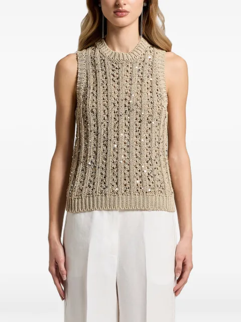 Peserico sequinned cotton ribbon top Neutrals A98175F039117B