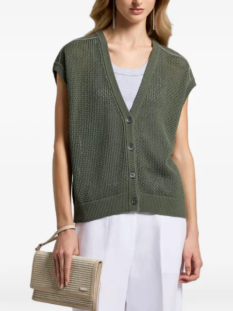 Peserico button V-neck knitted vest Green S99109F0709234
