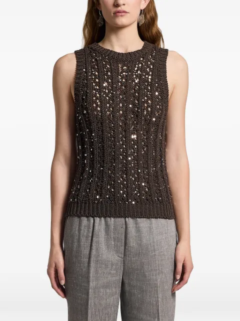 Peserico sequinned cotton top Brown A98175F039117B