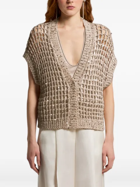 Peserico sequin-embellished open-knit cardigan Neutrals E99170F039329A