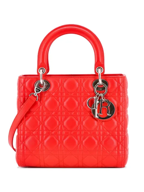 Christian Dior Pre-Owned Lady Dior Bag Cannage Quilt Lambskin Medium satchel Red 361KEPOQQO18X48W