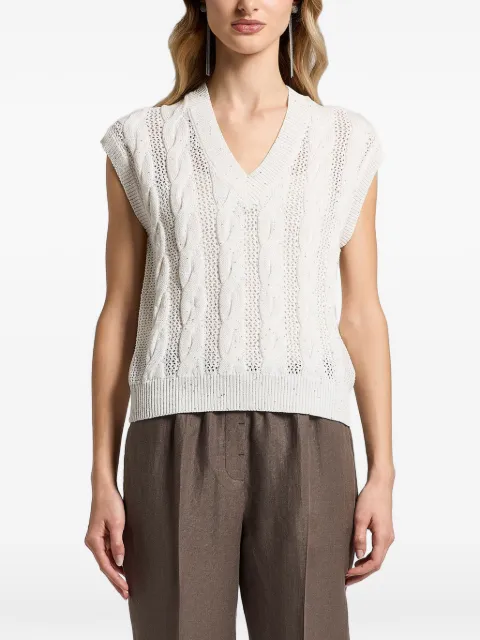 Peserico sequinned cable-knit V-neck top White A99049F0709110