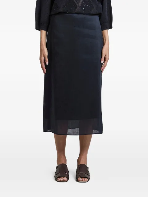 Peserico Silk linen side-slit skirt Blue E0521502761