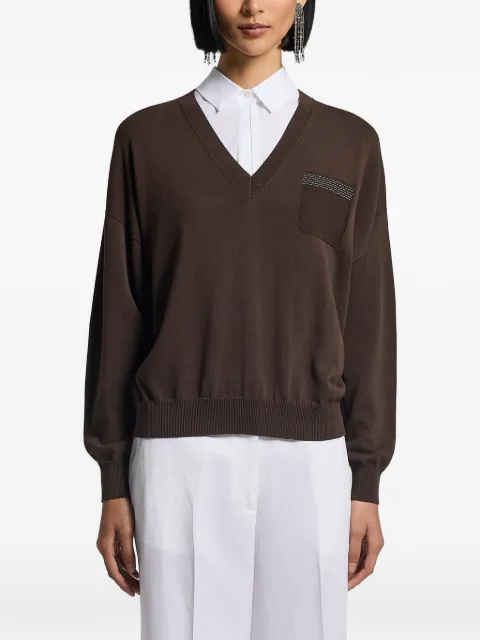 Peserico pocket V-neck sweater Brown A99067F129173I