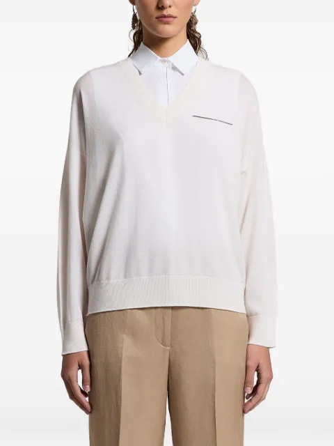 Peserico V-neck long-sleeve sweater Neutrals A99063F18K09169