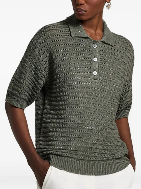 Peserico pointelle polo knitwear Green S99120F0509110