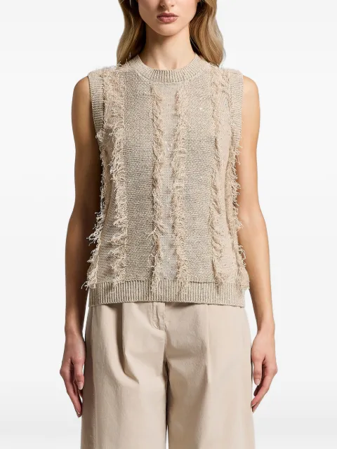 Peserico sequinned fringed knitted top Neutrals A98209F079106A