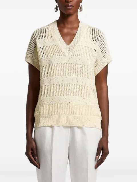 Peserico V-neck open knit top Yellow S99122F0509110