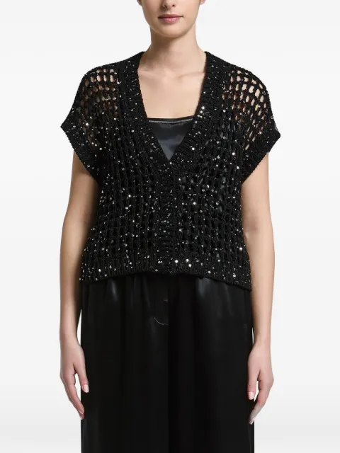 Peserico sequin-embellished open-knit cardigan Black E99170F039329A