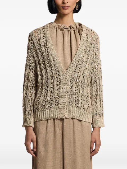 Peserico sequinned cotton ribbon cardigan Neutrals A99095F039117B