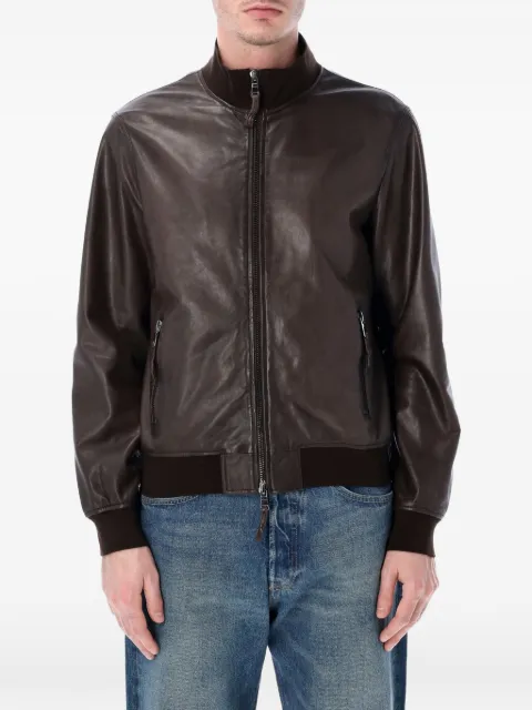 Sword zip-fastening leather jacket Brown 5605