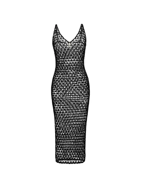 PARAMIDONNA crochet V-neck midi dress Black CR25GBLK