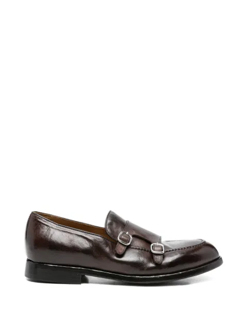 Green George buckle leather monk shoes Brown 2062
