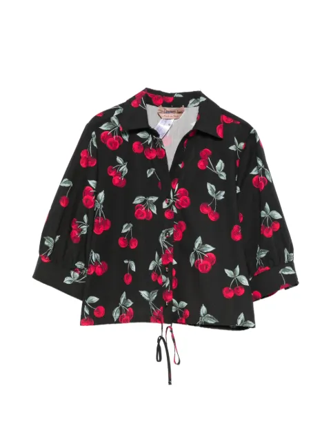 TWINSET cropped poplin shirt with cherry print Black 261TT2593