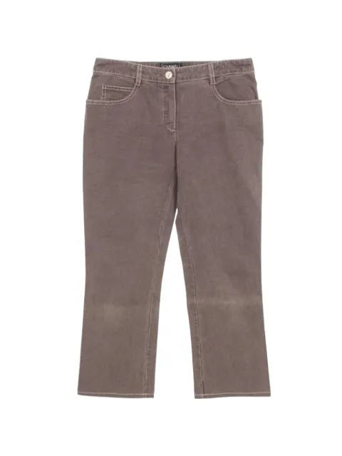 CHANEL Pre-Owned 1986-1988 logo plate denim trousers Brown 1044236