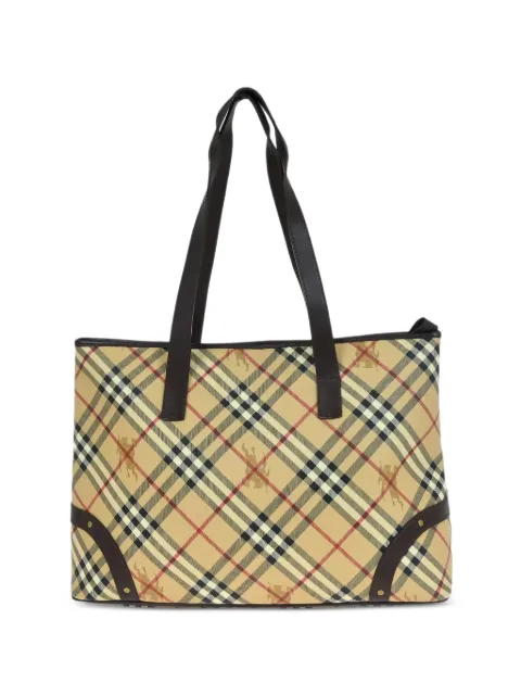 Burberry Pre-Owned 1990s check pattern shoulder tote bag Neutrals 117215