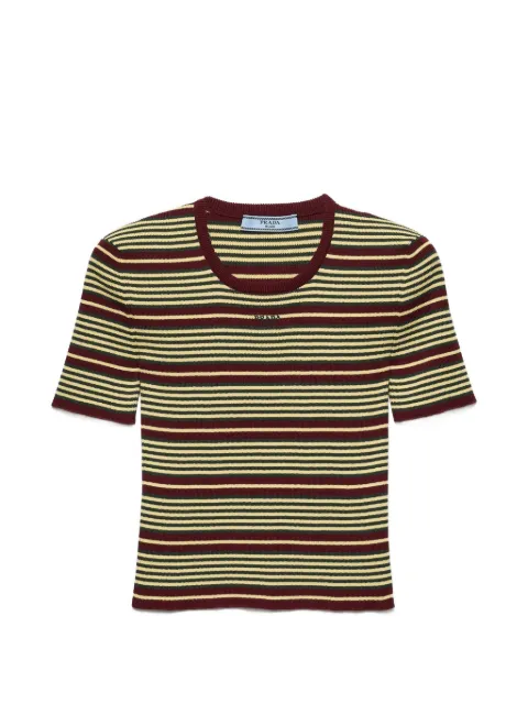 Prada short-sleeved striped cotton sweater Green P24B3ESOOO19IM