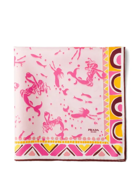 Prada printed silk twill scarf 55 x 55 cm Pink 1FF0042HGA