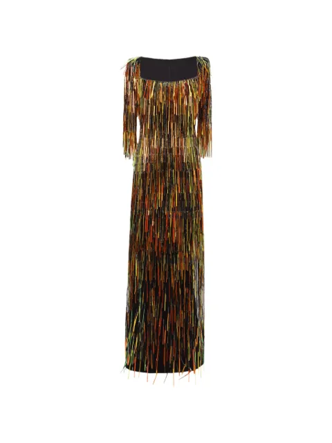 Gemy Maalouf square-neck fringed maxi dress Black GMW257366MD