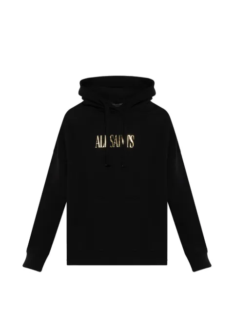 AllSaints logo-print organic-cotton hoodie Black W034JE