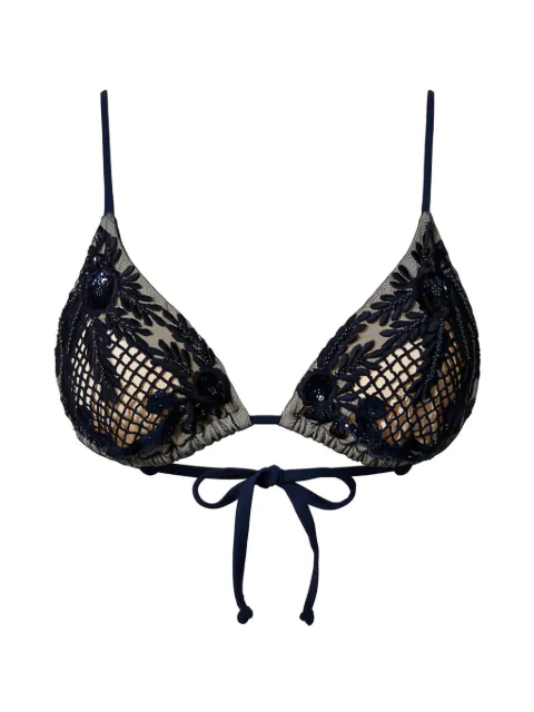 TWINSET macramé embroidered triangle bikini top Blue 241LMMC22