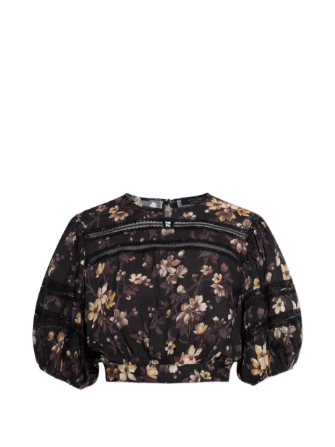 AllSaints Peony floral-print lace-trim top Black W071PE