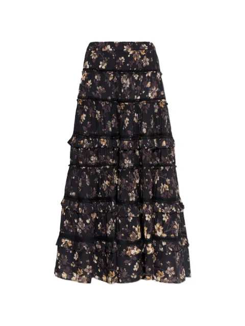 AllSaints ruffled floral-print maxi skirt Black W009RE