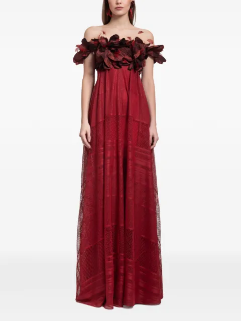 Gemy Maalouf off-shoulder flower-detail maxi dress Red GMW247103LD