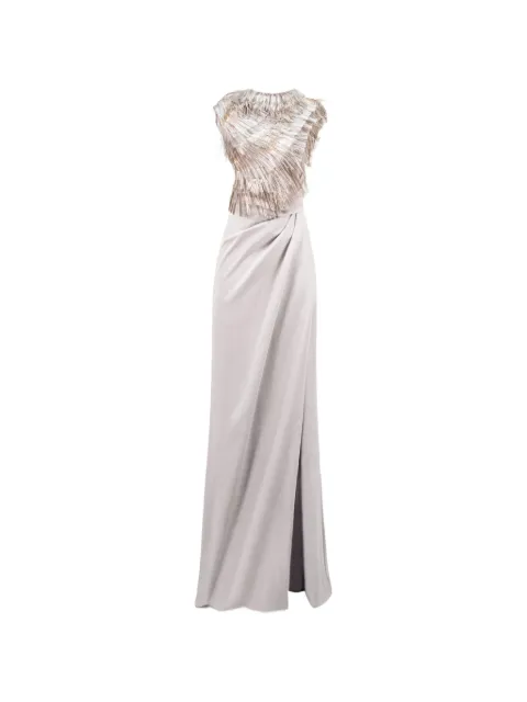 Gemy Maalouf asymmetrical-neckline fringed maxi dress Grey GMS247259LD