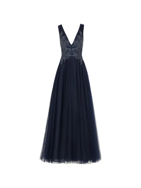 Costarellos Graciella floral-appliqué V-neck maxi dress Blue PF2535