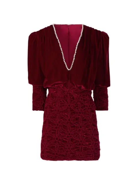 Costarellos Astara crystal-embellished smocked velvet mini dress Red FW2546