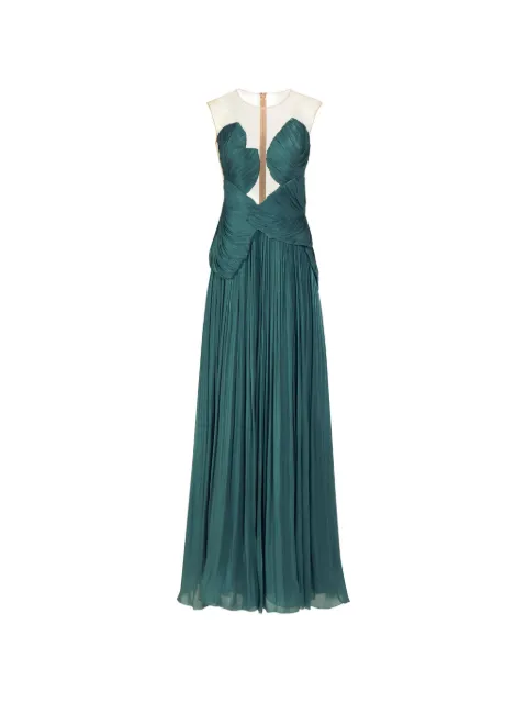Costarellos Serenne illusion-neckline, pleated gown Green PS2614