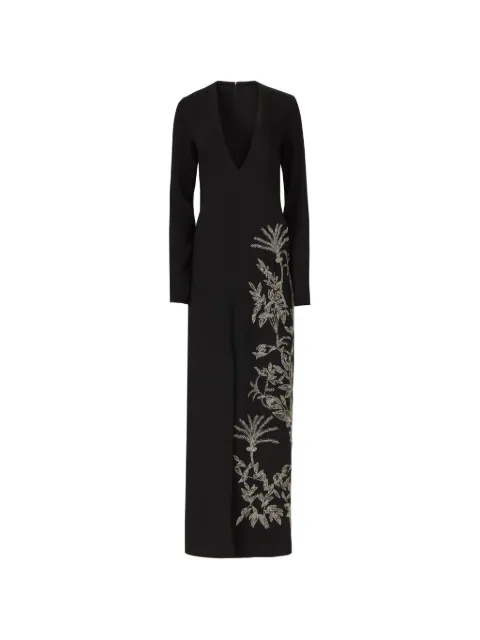 Costarellos Vita beaded-appliqué V-neck gown Black PF2523
