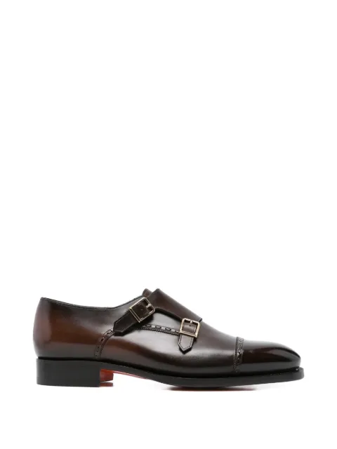 Santoni buckle leather monk shoes Brown MCAD192225MC3