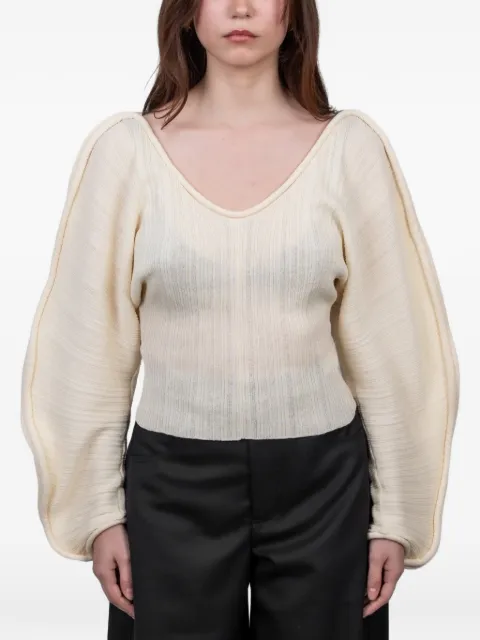 Séfr V-neck long-sleeve top Neutrals WSS26ANGUILLEFLU