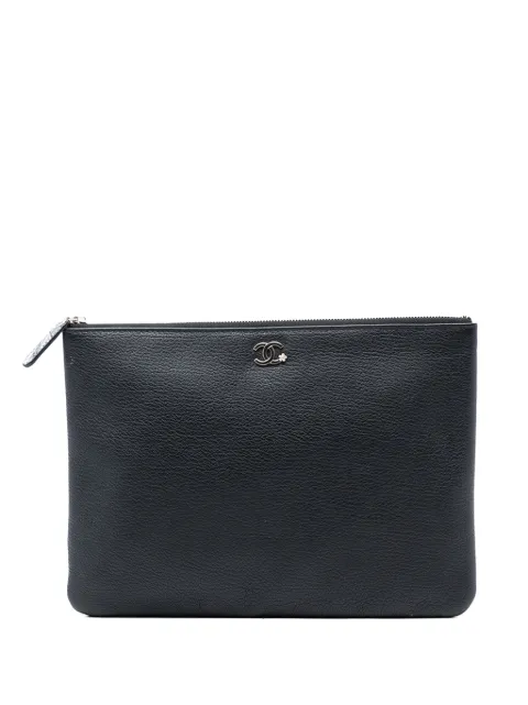 CHANEL Pre-Owned 2018-2019 Medium Goatskin Lucky Clover O Case clutch bag Black VA226YZEH61UIMQZ