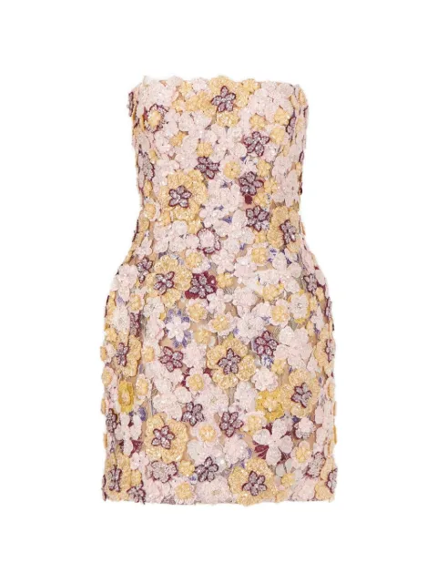 Costarellos Sirra beaded floral strapless mini dress Neutrals PS2663