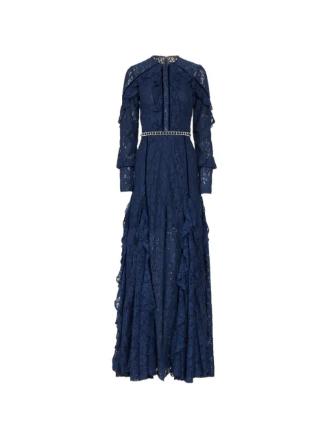 Costarellos Gianna lace ruffled gown Blue PF2578