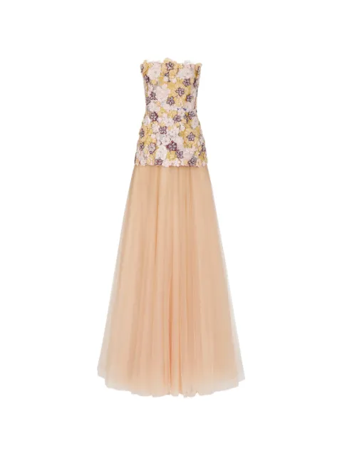 Costarellos Thia floral-embroidered strapless maxi dress Neutrals PS2662