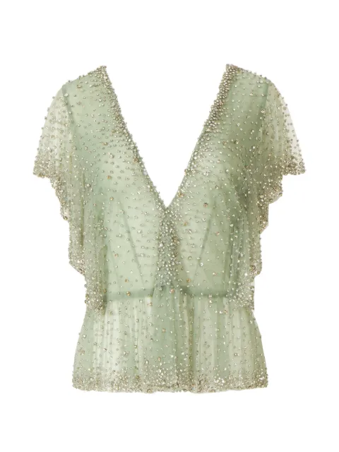 Costarellos Aletta crystal peplum top Green PF2573