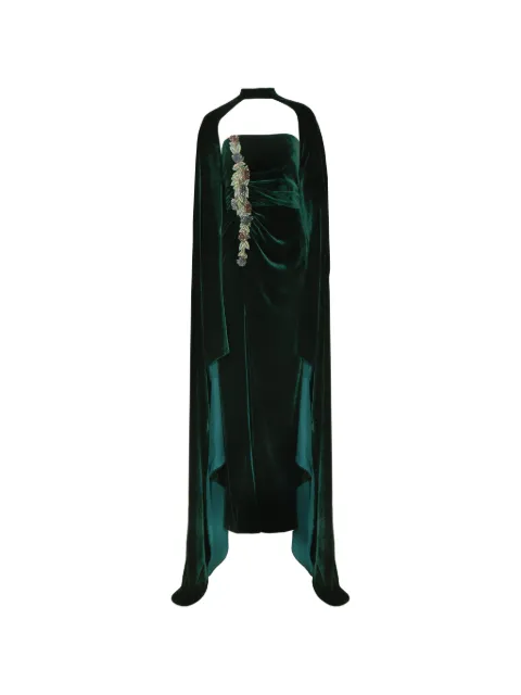 Costarellos Brisha ruched crystal-detail gown Green FW258586