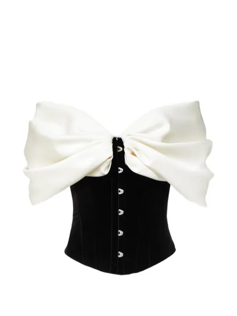 Costarellos Rosamund bow velvet corset top Black FW2456